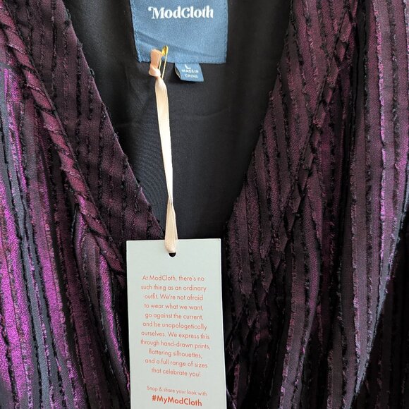 BNWT ModCloth Your Time to Shine Purple shimmer faux wrap dress, Large - Picture 3 of 4